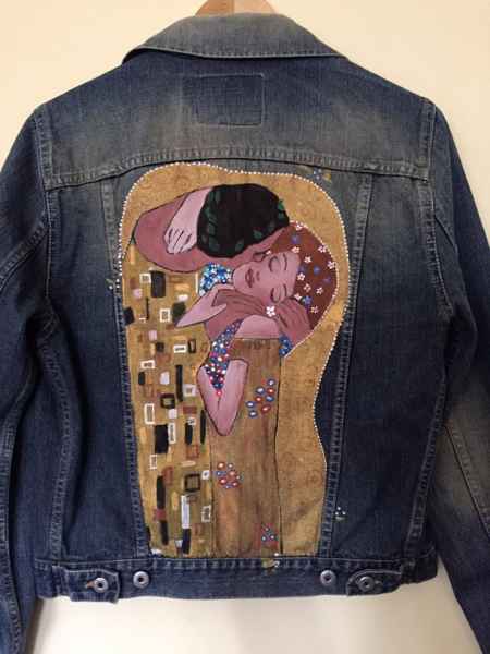 giacca denim dipinta a mano BACIO